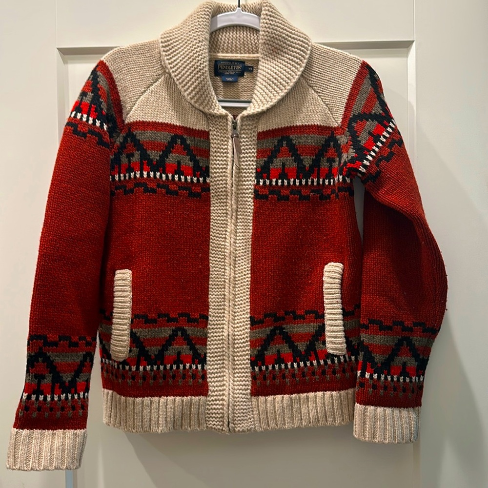 Pendleton 100% lamb wool shawl zip cardigan jacket with pockets